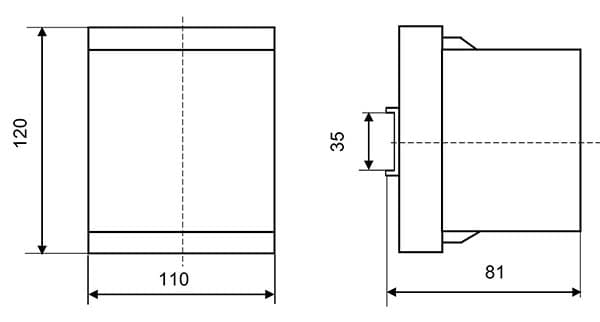Габаритный чертеж ЭП8555/1, ЭП8555/2, ЭП8555/6, ЭП8555/8, ЭП8555/9 с креплением на DIN – рейку 35 мм